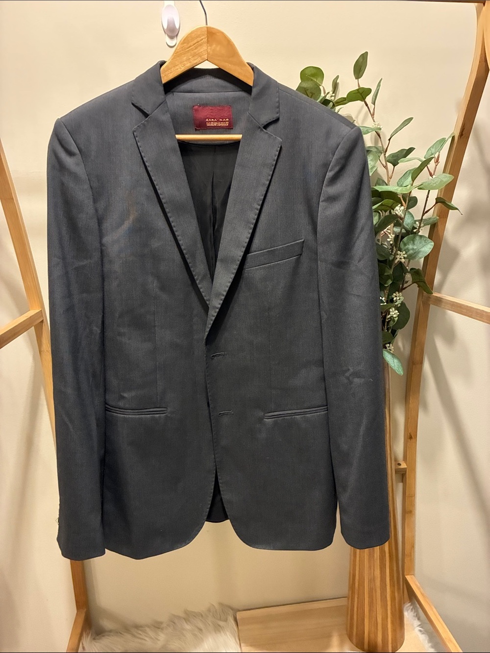 Zara Men's Dark Gray Single-Breasted Blazer